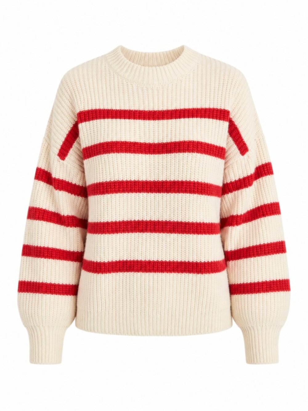 🪩 2/20 Old Navy Cream Red Striped Chunky Knit Sweater Size M
